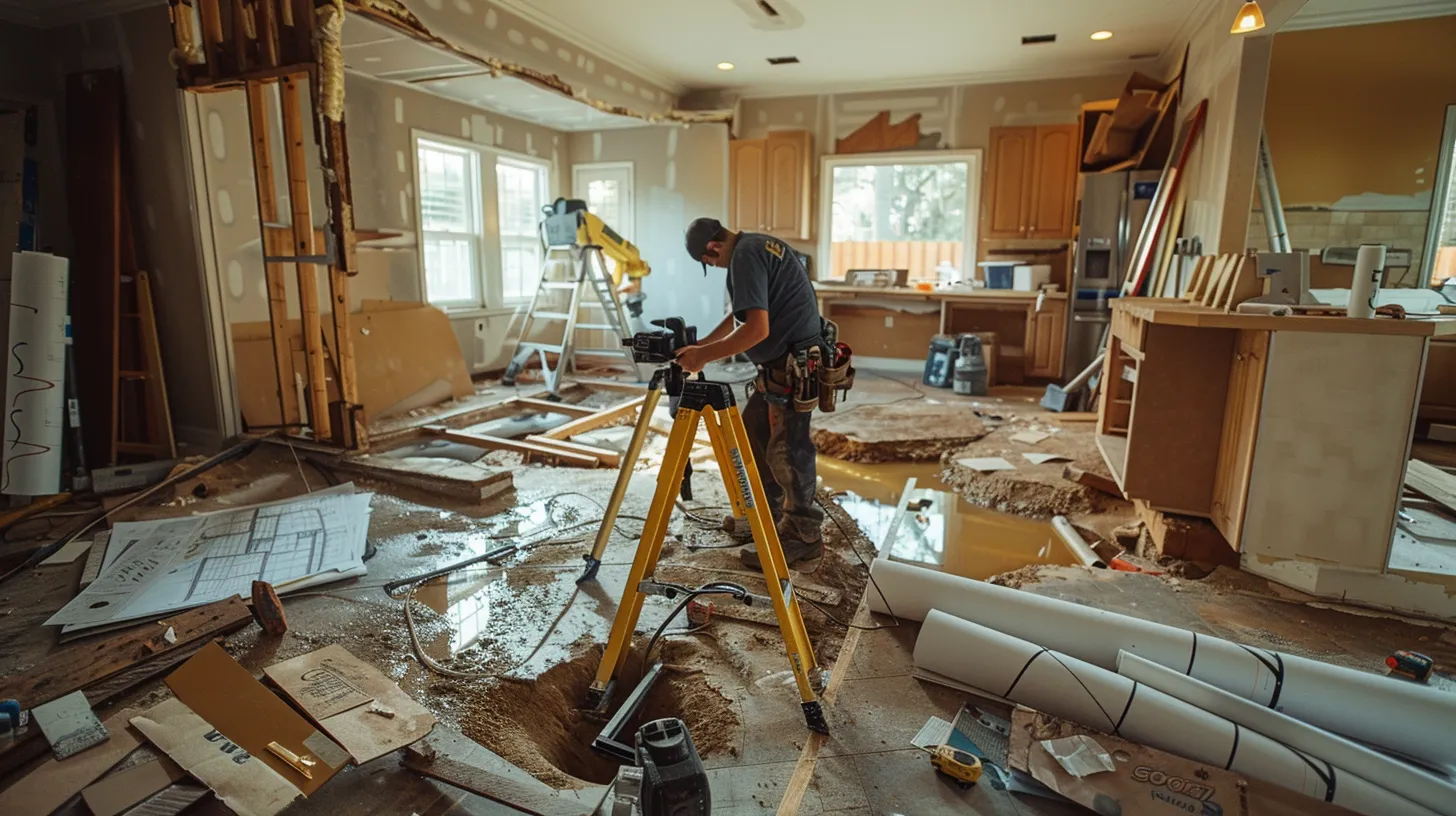 a focused interior shot of a texas slab leak specialist assessing a home's foundation with advanced diagnostic tools, surrounded by heavy-duty repair equipment and blueprints, capturing a professional atmosphere of expertise and precision in action. a focused interior shot of a texas slab leak specialist assessing a home's foundation with advanced diagnostic tools, surrounded by heavy-duty repair equipment and blueprints, capturing a professional atmosphere of expertise and precision in action.