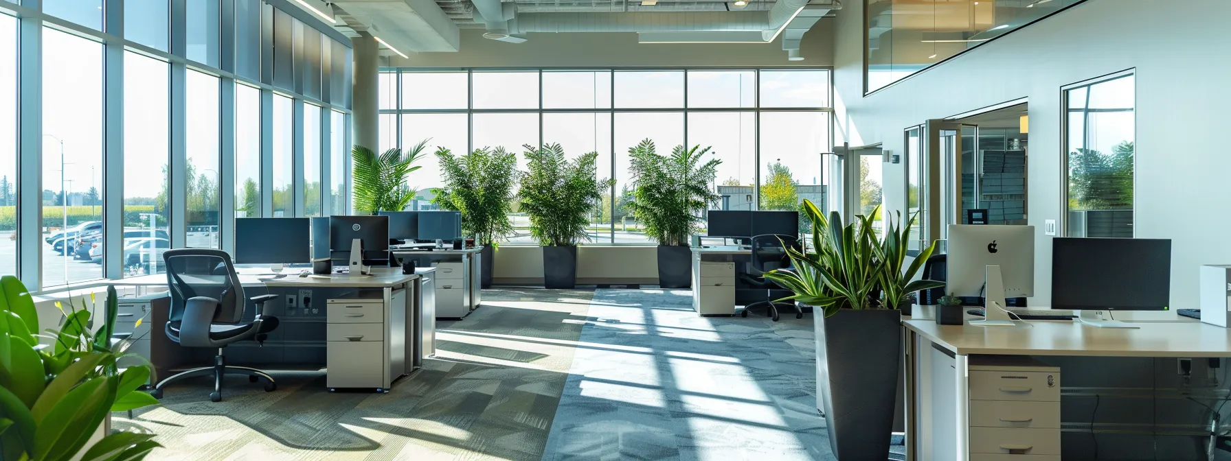 a sleek, modern office space features advanced hvac systems with a digital energy management display, highlighting the harmonious blend of comfort, efficiency, and sustainable design.