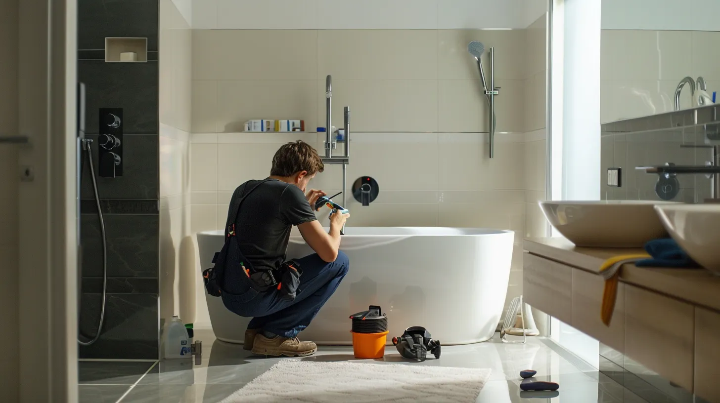 a professional plumber inspects a sleek, modern bathroom with visibly damaged pipes and a diagnostic tool in hand, emphasizing the importance of timely repairs and maintenance for urban plumbing systems. a professional plumber inspects a sleek, modern bathroom with visibly damaged pipes and a diagnostic tool in hand, emphasizing the importance of timely repairs and maintenance for urban plumbing systems.