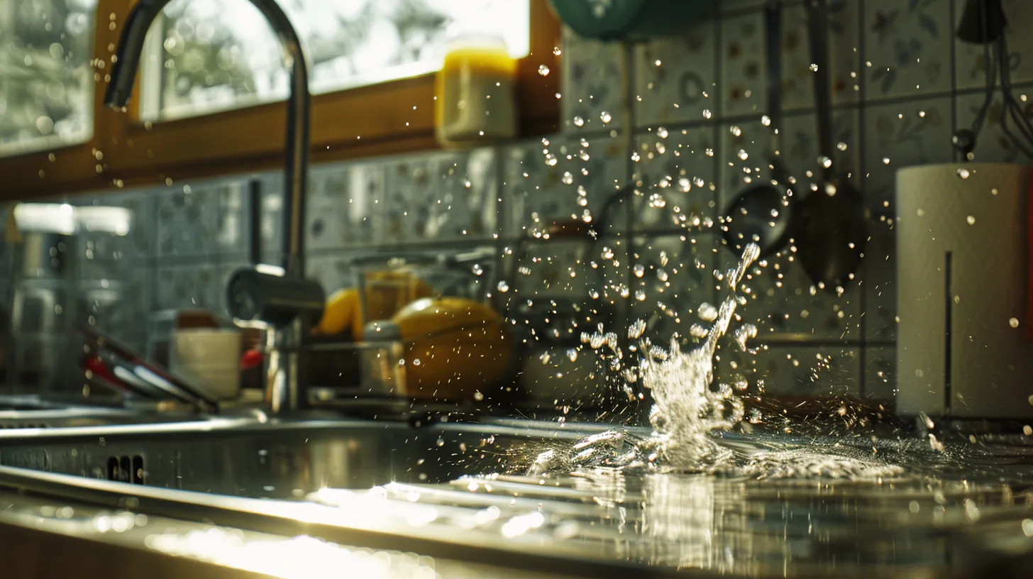 a vibrant kitchen scene captures a focused individual plunging a sluggish sink, with water bubbling around the rubber cup of the plunger, highlighting the urgency and effectiveness of solving household plumbing issues. a vibrant kitchen scene captures a focused individual plunging a sluggish sink, with water bubbling around the rubber cup of the plunger, highlighting the urgency and effectiveness of solving household plumbing issues.