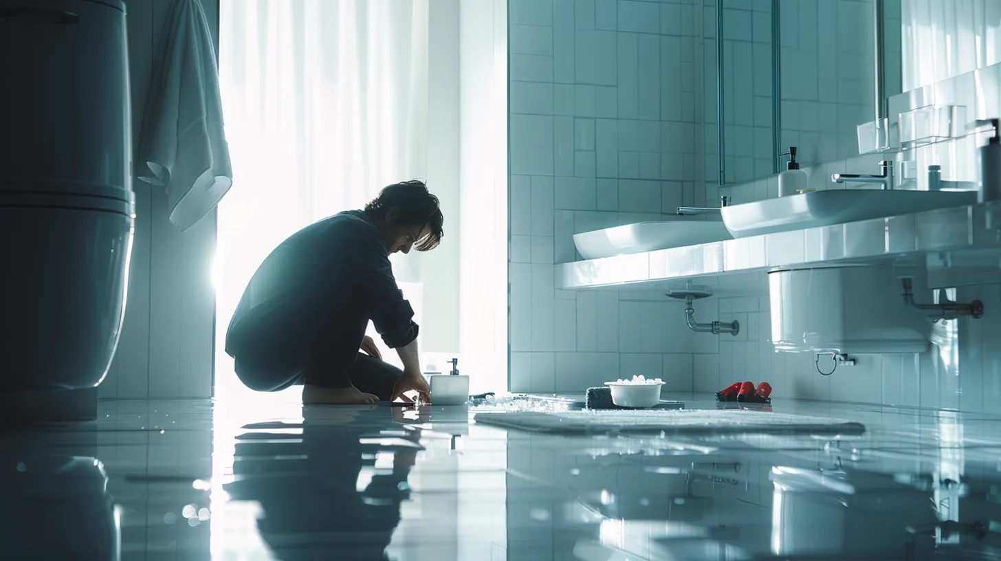 an experienced plumber, clad in a neat uniform, expertly inspects a modern residential bathroom's plumbing system, showcasing gleaming fixtures and tools laid out methodically on a pristine white tiled floor, under bright artificial lighting that highlights the attention to detail in efficient plumbing solutions. an experienced plumber, clad in a neat uniform, expertly inspects a modern residential bathroom's plumbing system, showcasing gleaming fixtures and tools laid out methodically on a pristine white tiled floor, under bright artificial lighting that highlights the attention to detail in efficient plumbing solutions.